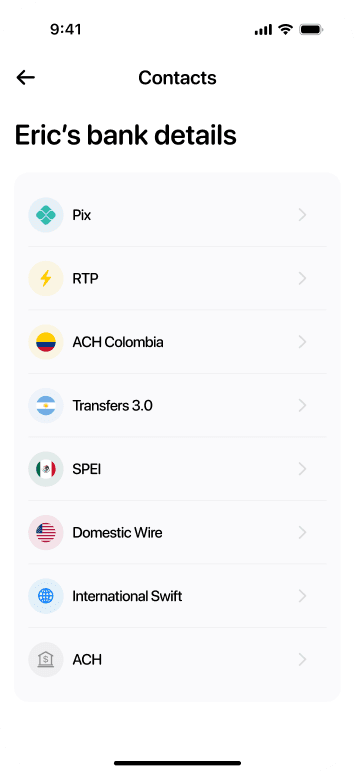 iOS Contact Bank Details